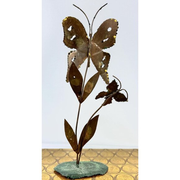 Vintage 1970s butterflies copper sculpture, enamel painted metal, 19.5" tall - Picture 6 of 10